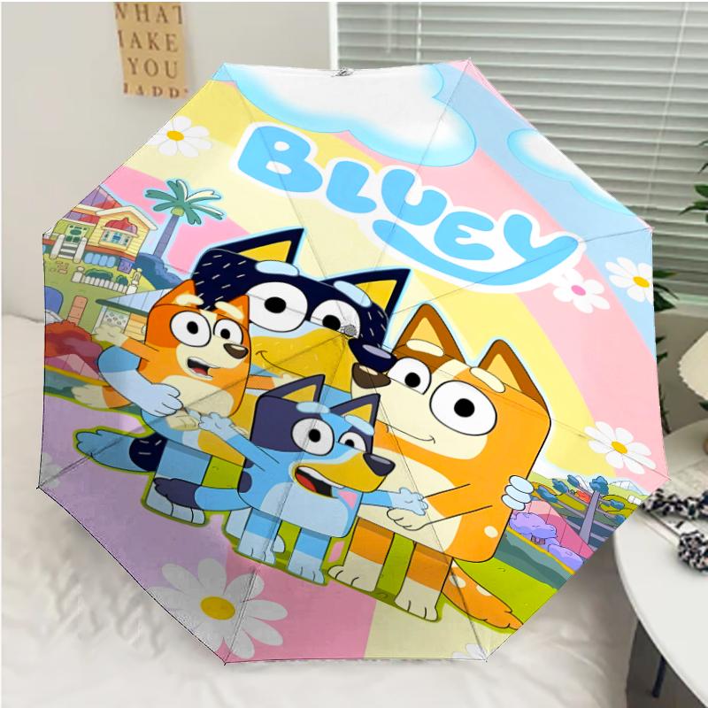 Bluey Print Automatic Umbrella, 8 Rib Iron Frame, Plastic Handle, Suitable for Outdoor Travel &Daily , Ideal Gift