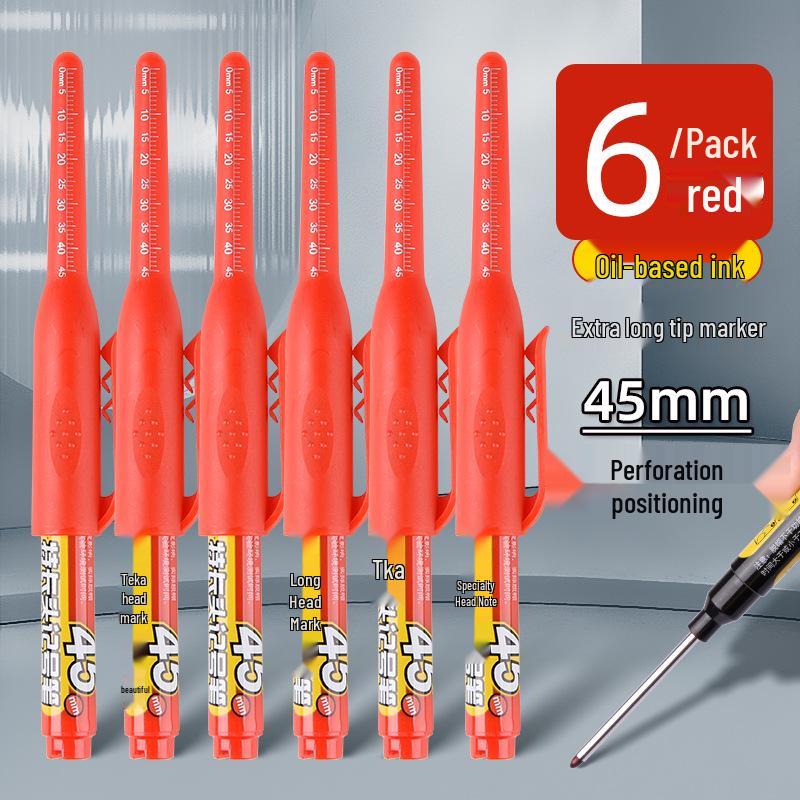 Extra-Long Tip White Oil-Based Marker: Durable, Non-Fading, Deep-Hole Pen for Construction.