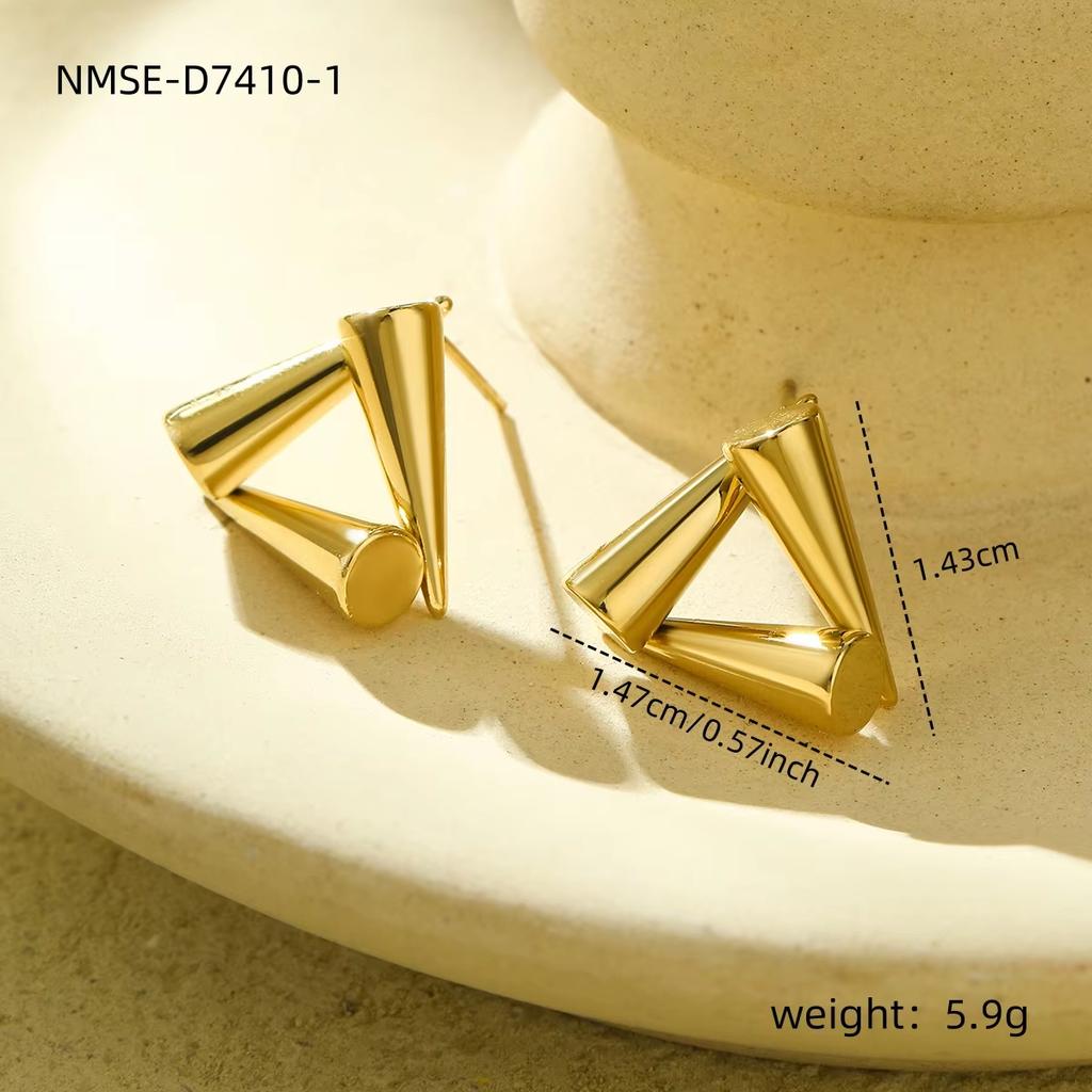 Gold Plated Titanium Steel Combined Triangular and Conical Earrings Minimalist Geometric Unique Style Fashion Jewelry for Women
