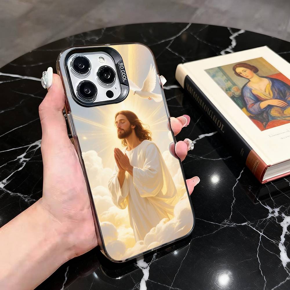Святой И-Иисус Х-Христос JC Чехол для телефона для iPhone 17,16,15,14,13,12,11 Plus,Pro Max,XS,Цветной Посеребренный Внутренний Чехол