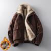 Мужская куртка из овчины 2025: На флисовой подкладке, Толстая кожа, Зимнее тепло, Повседневный стиль