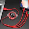 For Jeep Car Retractable Data Cable 3 In 1 Fast Charging Charger Cable For Jeep Renegade Wagoneer Avenger Recon Wrangler JK G