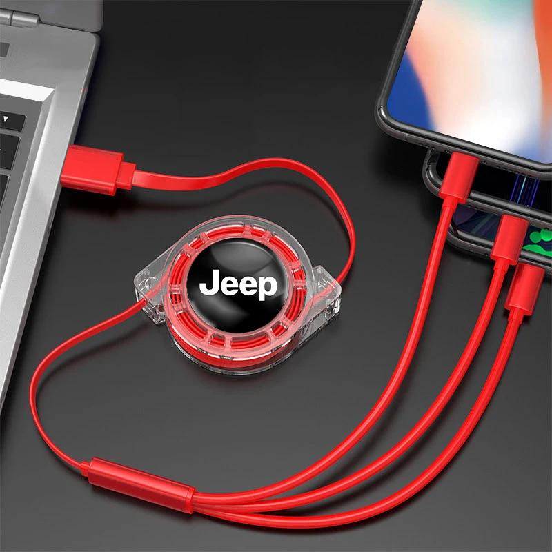 For Jeep Car Retractable Data Cable 3 In 1 Fast Charging Charger Cable For Jeep Renegade Wagoneer Avenger Recon Wrangler JK G