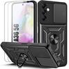 Case and 2 Tempered Glasses for Samsung Galaxy A36 - Ultra-Resistant Protection with Stand and Sliding Camera Cover - Black