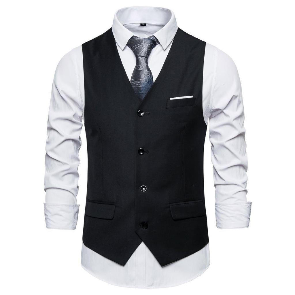 2023 Men's Large Solid Color Single-Breasted Casual Suit Vest - Korean Style