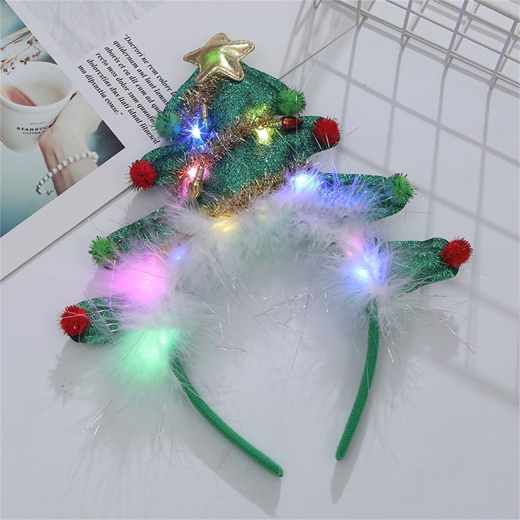Christmas Tree Headband with LED Lights Festive Party Hair Accessory for Adults and Kids Costume Cosplay Props