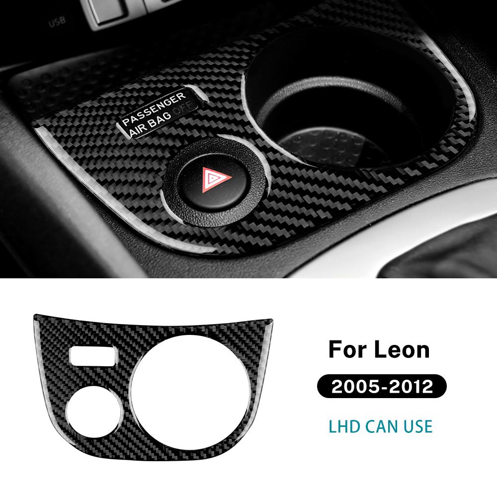 Real Soft Carbon Fiber For SEAT Leon MK2 1P 2005 2006 2007 2008 2009 2010 2011 2012 Car Cup Holder Panel Sticker Accessories