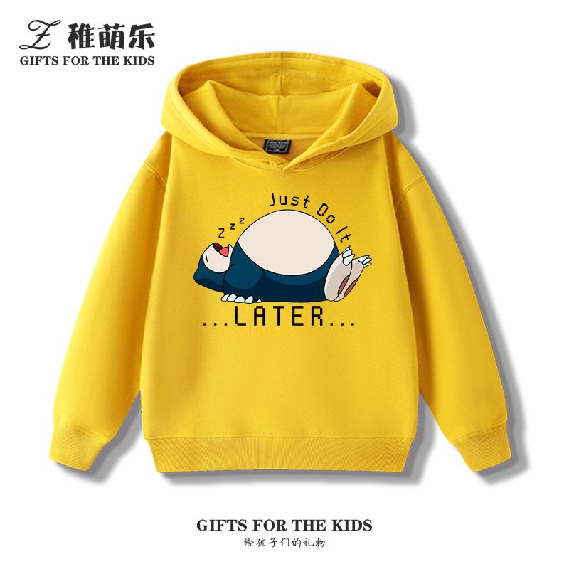 Children's Cartoon Pokémon Snorlax Printed Pullover Clothes Boys Girls Autumn and Winter Casual Fashion Warm Hooded Sweatshirt