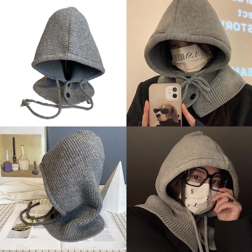 Вязаная шапка-худи для студентов, взрослых, ветрозащитная зимняя балаклава, шапка для защиты шеи с регулируемым размером, теплая шапка для велоспорта