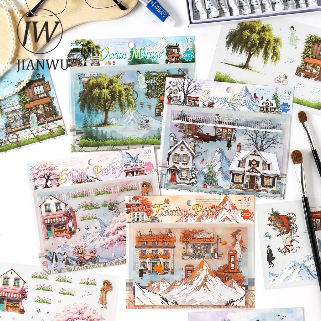 JIANWU Seasonal Illustrated Series Vintage Flower Plant Snow Landscape Material Collage Sticker Creative DIY Journal Stationery