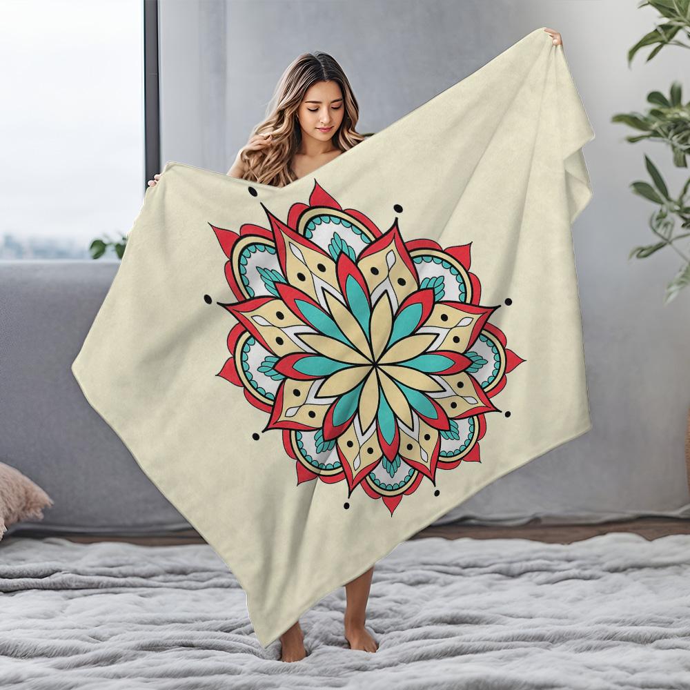 Bohemian mandala pattern Flannel printed blanket suitable for all seasons suitable for living room office sofa and travel