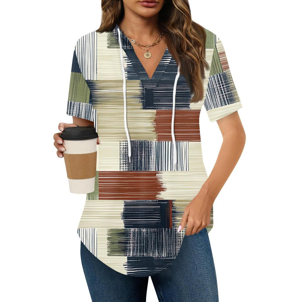 Женские летние футболки с V-образным вырезом, толстовки с коротким рукавом, туники, повседневные свободные туники, толстовки