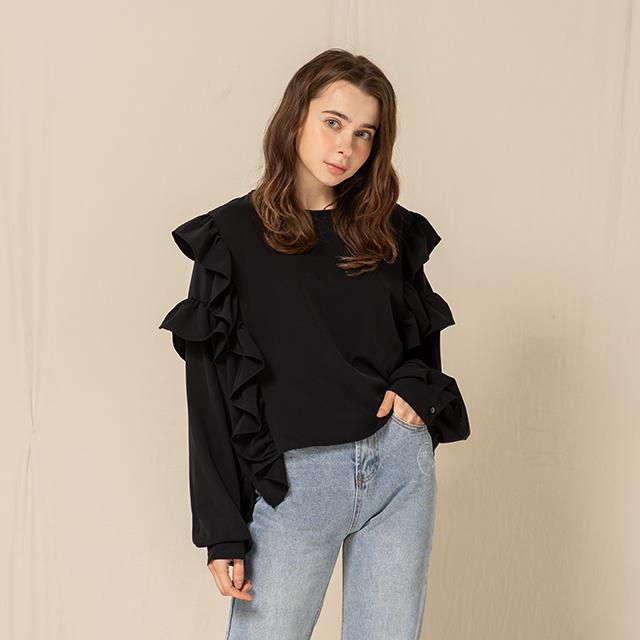 RA_ON Ruffle Detail Blouse (Bk)