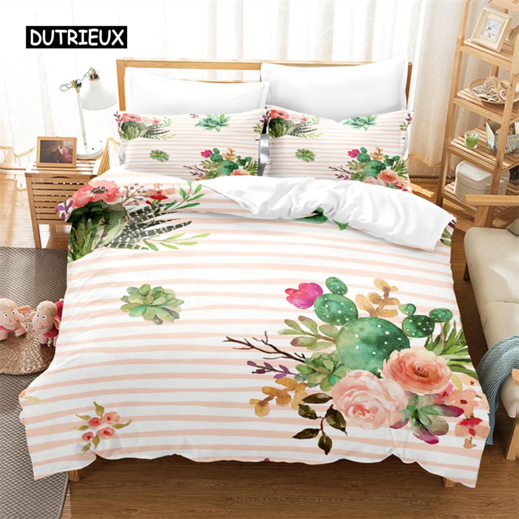 Тропический кактус Постельный комплект Набор пододеяльников 3d Постельное белье Цифровая печать Постельное белье размера Queen Модный дизайн