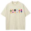 Loose Round Neck T-shirt Washed Denim Material Ice Cream Cute Print Trend Comfortable Casual Retro Street Wear Tops