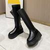 Высококачественные эластичные ботинки на платформе без застежек, весна-осень, модные черные длинные женские ботинки для женщин Zapatos De Mujer