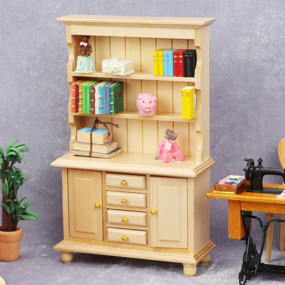 Moin moin Миниатюрная мебель Полка для кукольного домика Ширина 9 x Высота 16 x Глубина 4 см Шкаф из натурального дерева Деревянный шкаф Обеденная кухня Кукла Кукла Ретро