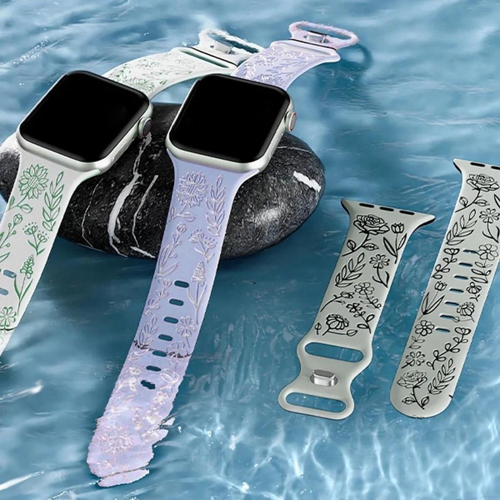 Браслет с гравировкой цветочных узоров для Apple Watch серий 11 10 42 46мм 45-44- 40-38мм Женский ремешок для IWatch Ultra 3/2 49мм 9-8-7-6