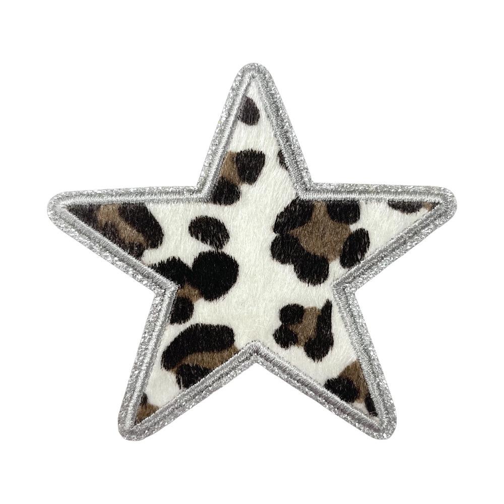 Leopard Print Star Plaid Glitter Embroidery Fabric Patch for DIY Hats and Bags