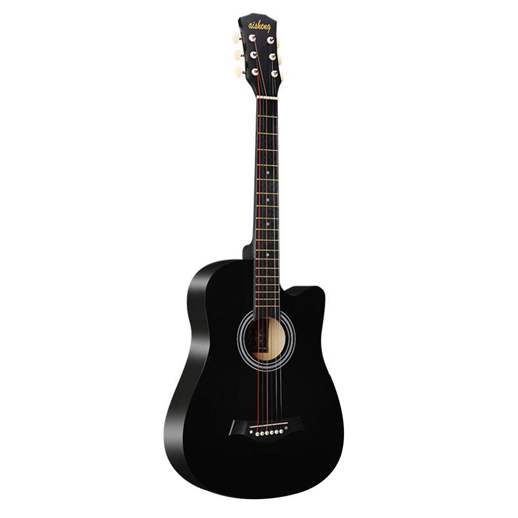 38"" Full Size Adult 6 Strings Cutaway Folk Acoustic Guitar for Students Beginners (Black)