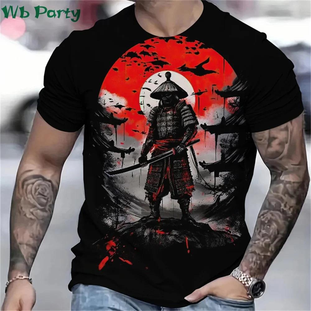 3D Printed Japan Samurai Pattern T-shirts Summer O-Neck Short Sleeve Loose Fashion Personality Street T-shirts