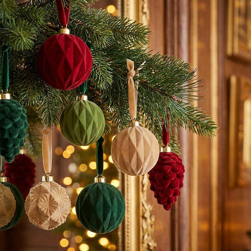 Velvet Christmas Ball Ornament Premium Christmas Tree Hanging Ball Plastic Hanging Decoration American For Christmas Decoration