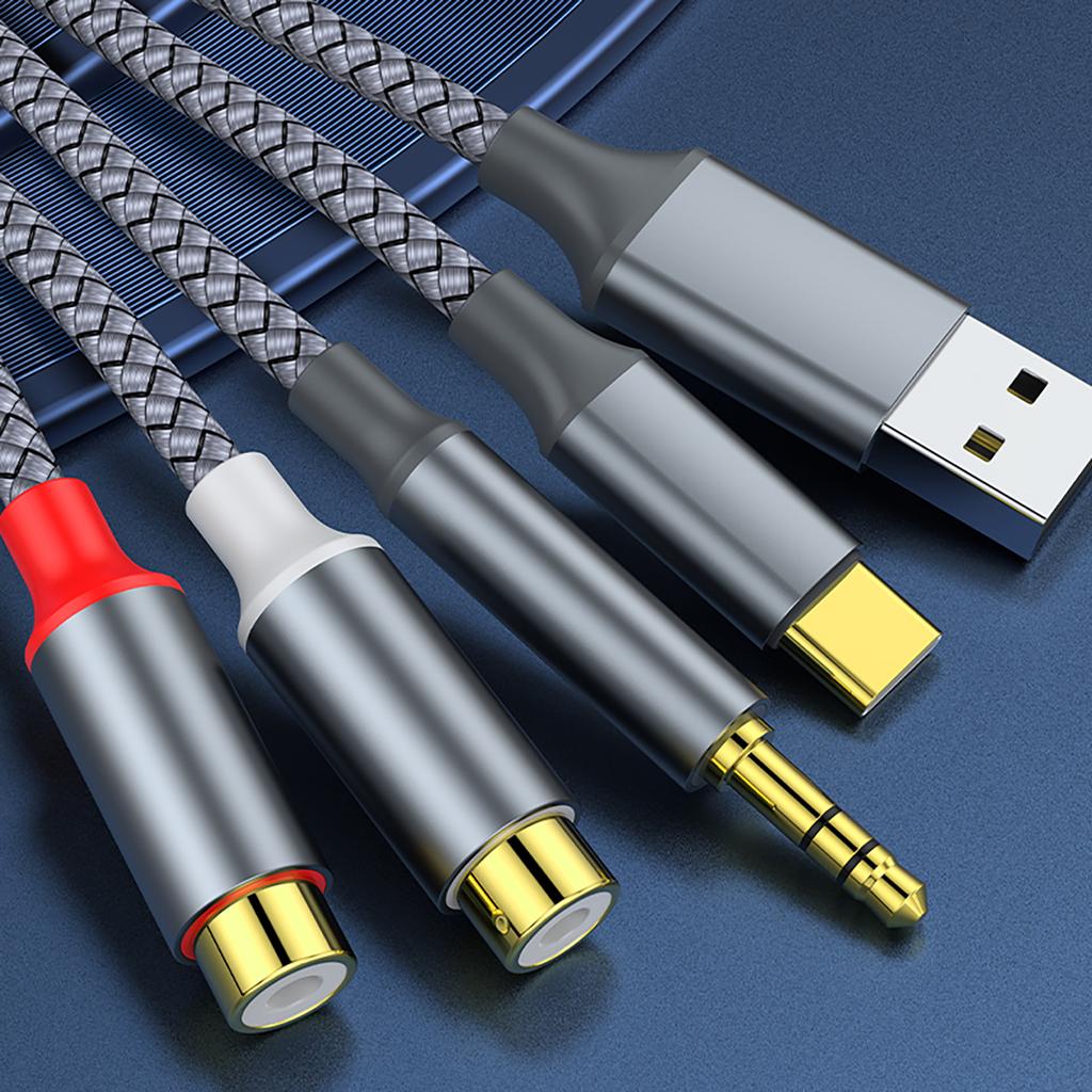 Аудиокабель 3 в 1 USB Type-C с адаптером 3,5 мм на 2 RCA (female) Улучшает качество звука в автомобиле и театрах