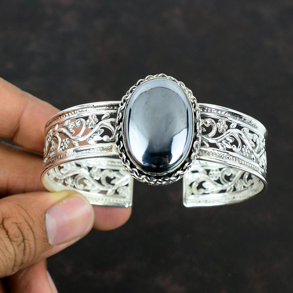 Shungite Bangle Handmade Gemstone Jewelry Designer Cuff Bracelet 925 Sterling Silver Bangle Adjustable Cuff Bracelet Silver Jewelry For Gift