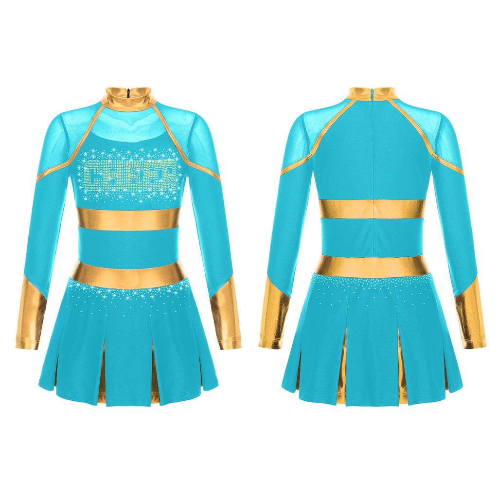 Униформа Черлидинга для девочек с длинными рукавами, танцевальное платье, карнавальная танцевальная одежда, детское танцевальное платье Черлидинга
