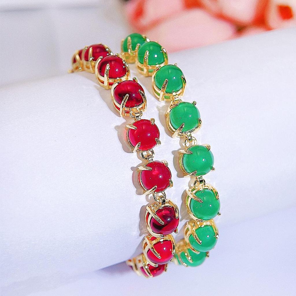 CMM Bohemian Retro Ethnic Emerald Color Ruby Color Zirconia Tennis Bracelet Women's Party Hand Jewelry Accessories