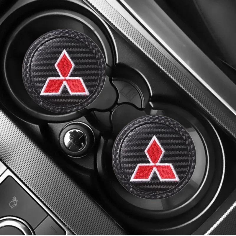 2pcs Car Water Coaster Anti-Slip Mats Accessories for Mitsubishi Ralliart Lancer Eclipse ASX Pajero Mirage Galant Montero