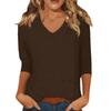 Women's Daily Versatile Casual V-Neck Solid Color Seven-Sleeve T-Shirt Top