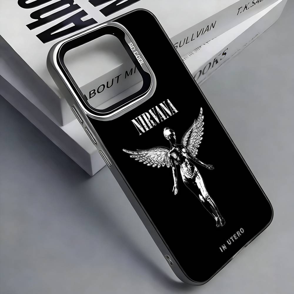 N-NirvanaS Цветной Серебряный Чехол для Телефона Рок-Группы для iPhone 17/16/15/14/13/12/11 pro Max Совместим с Несколькими Моделями