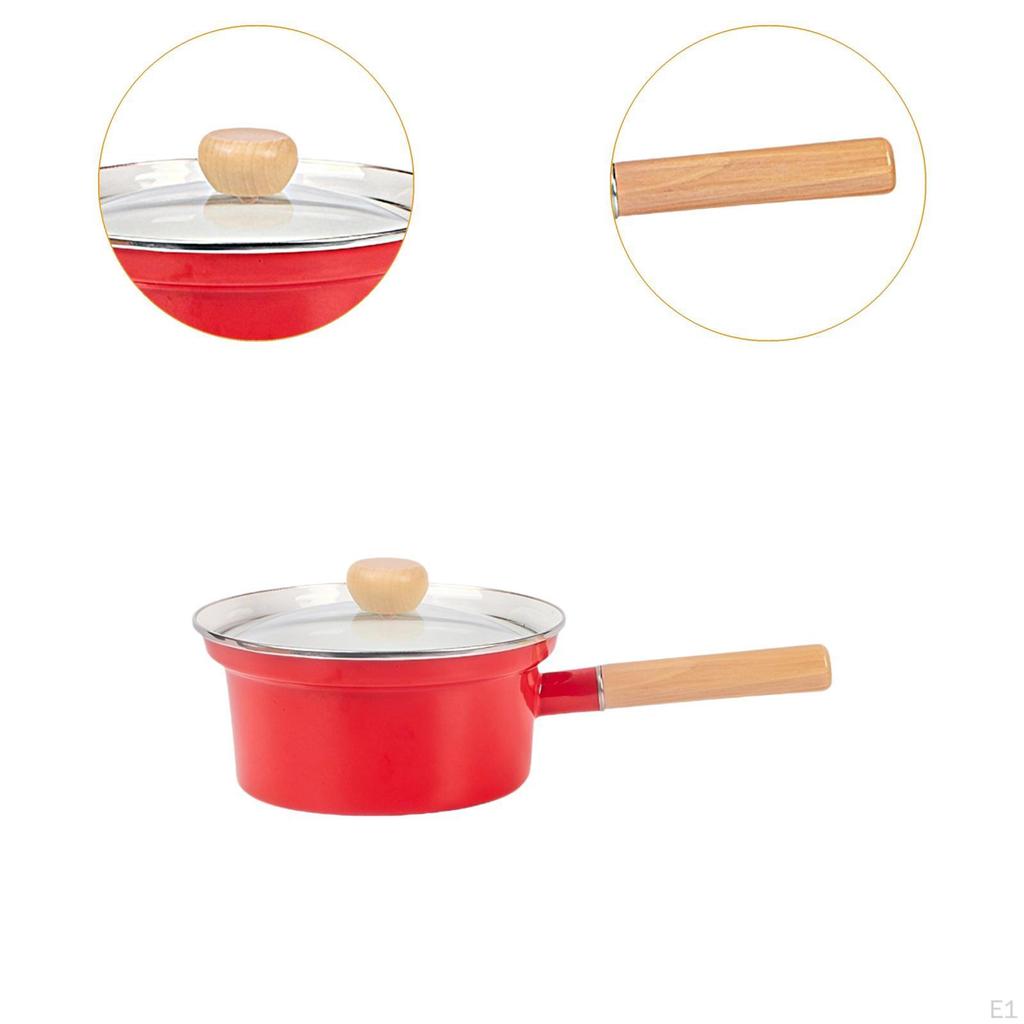 Enamel Milk Pot Saucepan Multifunctional Portable for Induction Gas with Lid Cooking Tool