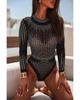 Azura Exchange Rhinestone Long Sleeve Bodysuit