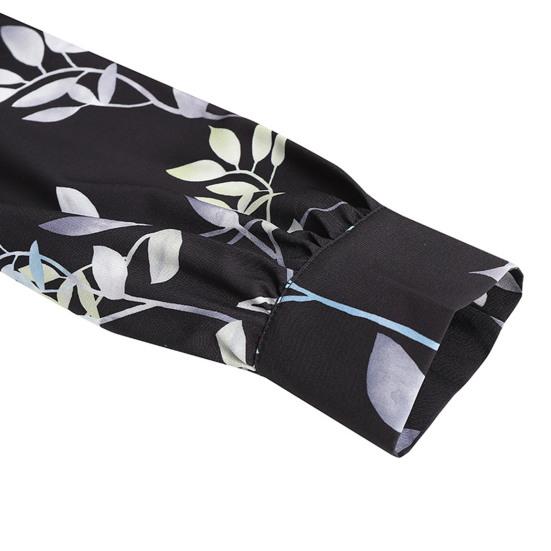 Женское винтажное длинное платье летнее с круглым вырезом и длинными рукавами, платье-свинг свободного кроя с принтом листьев, повседневное пляжное макси-платье для отпуска