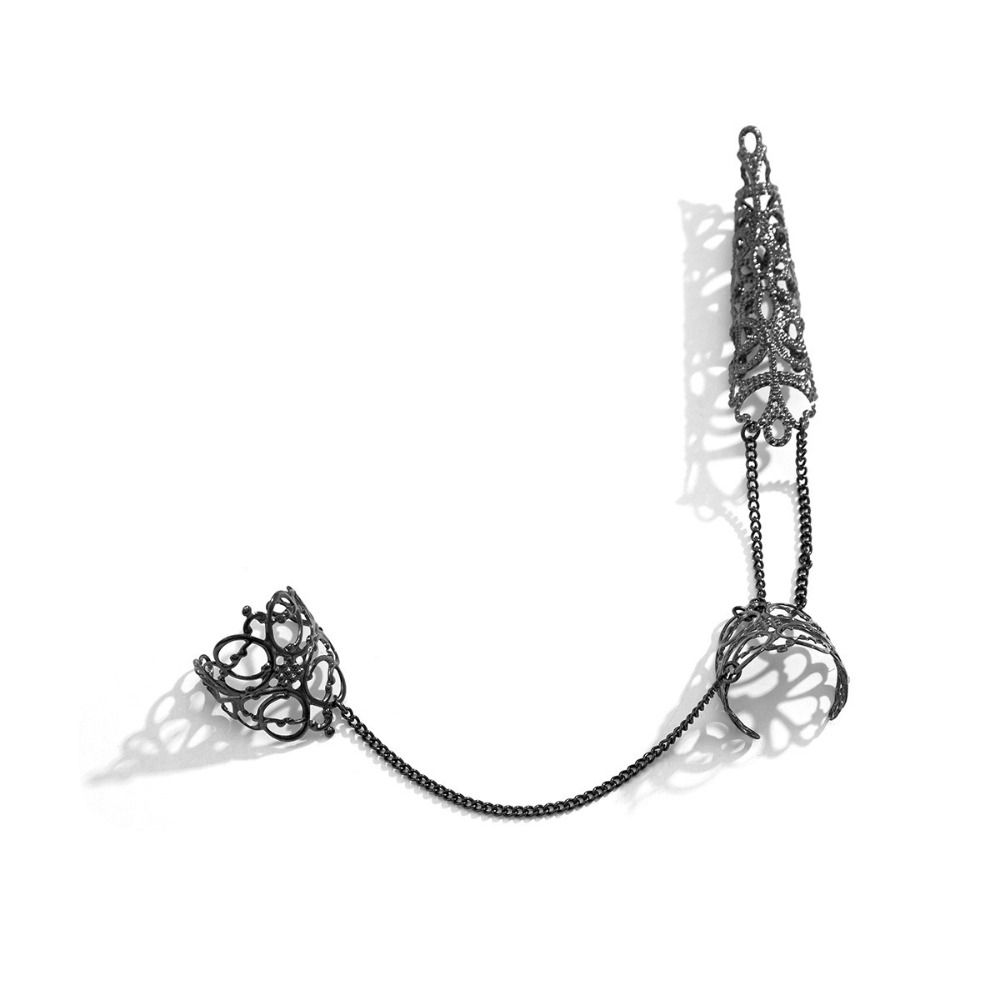 Cone Triangle Crown Party Tassels Finger Bracelet Chain Nail Cover Rings Finger Ring Women Jewelry