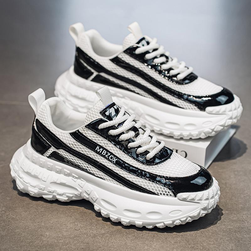 Men's Shoes for Summer New Hollow Breathable Mesh Casual Sneakers Versatile Thick Sole Height-enhancing and Anti-slip Daddy Shoes