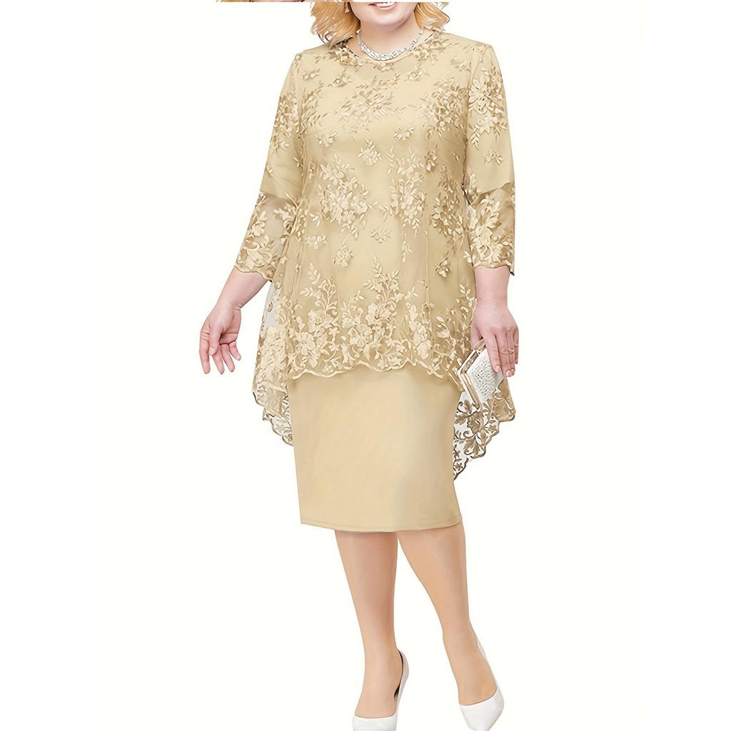 Платье большого размера, женское вечернее платье, комплект из двух предметов с вышивкой из кружева Heavy Industry, темперамент, для поездок на работу, облегающий крой