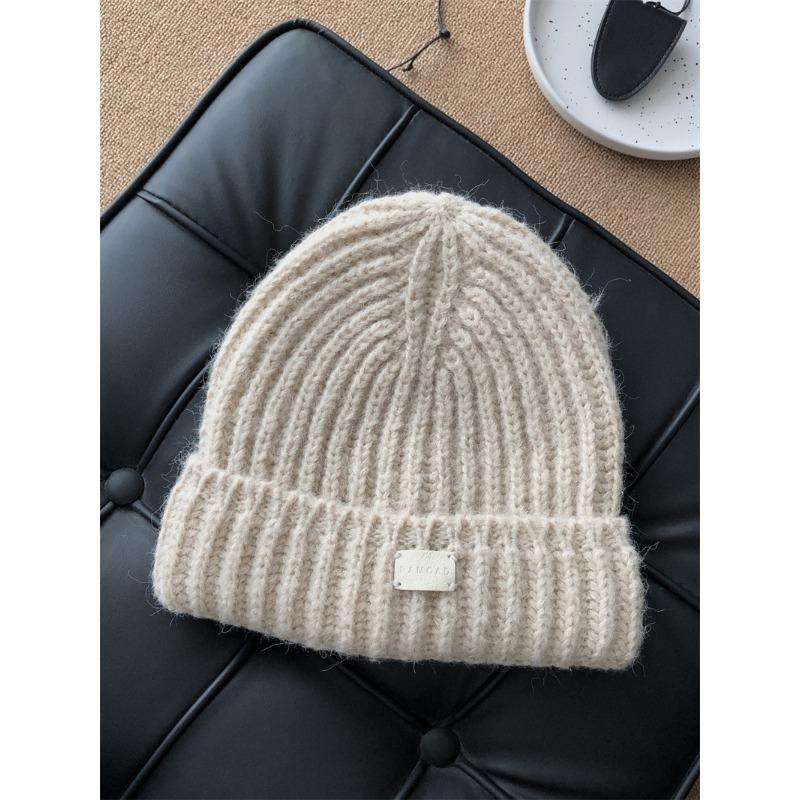 Japanese Style Small Blue Knitted Hat with Large Head Circumference and Face Women's Autumn and Winter Ear Protection Warm Woolen Hat for Men
