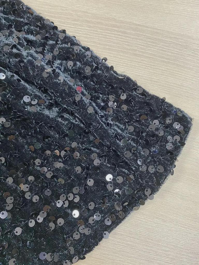 2025 Европейская и американская узкая длинная юбка с высокой талией и пайетками - женская эластичная юбка с резинкой на талии