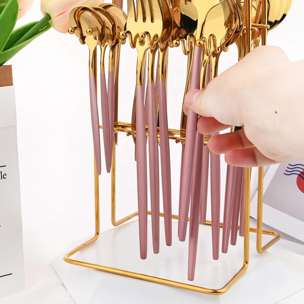24 шт., набор столовой посуды из черного золота, набор столовых приборов из нержавеющей стали, кухонная вилка, нож, ложка, набор столовых приборов, набор столовых приборов, столовые приборы, подставка для столовых приборов