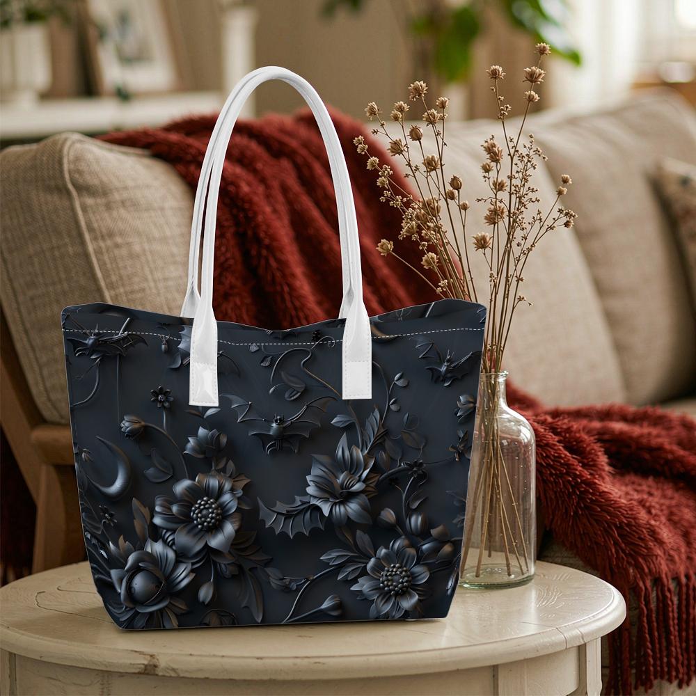 Gothic Dark Flower Pattern All-match Large Tote Bag For Daily Use