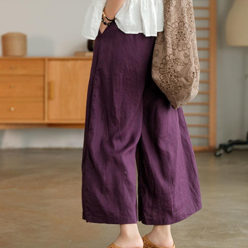 Женские спортивные брюки весна-лето повседневная домашняя одежда из хлопка и льна свободные брюки для женщин мешковатые широкие брюки фиолетовые мягкие капри