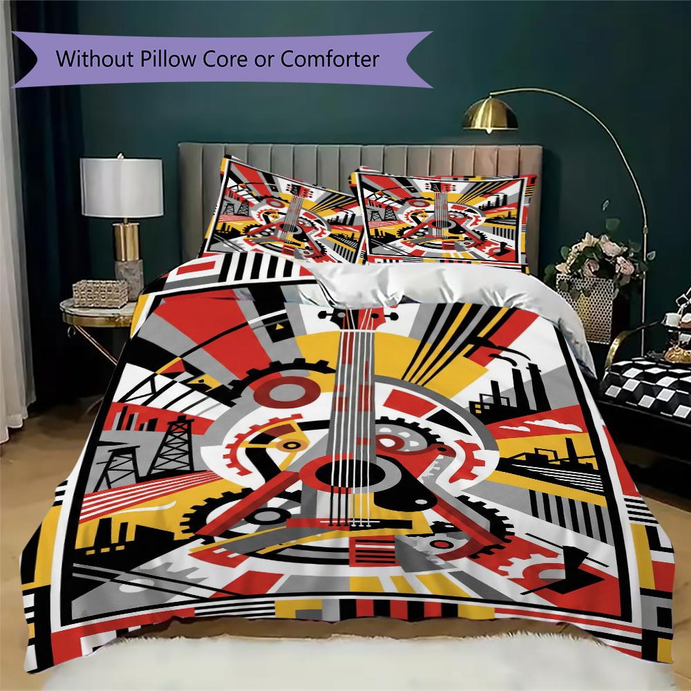 Guitar Music Pattern Bedding uilt Set uilt Cover Pillowcase Home Decoration Birthday Gift (1 * duvet cover + 2 * pillowcase without core)10