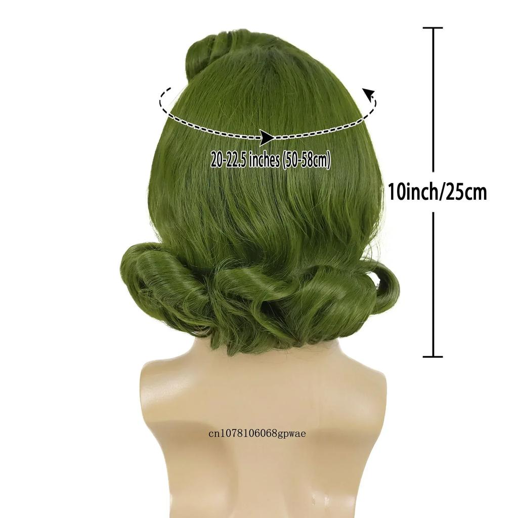 Cosplay Outfit Wigs Synthetic Hair Short Curly Green Wig with White Eyebrows for Men Chocolate Factory Costume Halloween Party