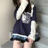 2024 Осень Девушки Подростки Harajuku Мультфильм Медведь Принт Поддельные 2 Части Футболка Лоскутная Длинный Рукав Y2K Футболка Женская Милая Одежда