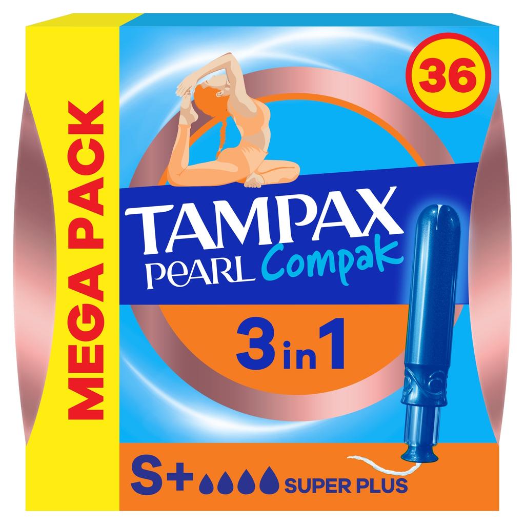 Tampax Pearl Compak Hygienic Tampons With Applicator, Super Plus 36 Pcs