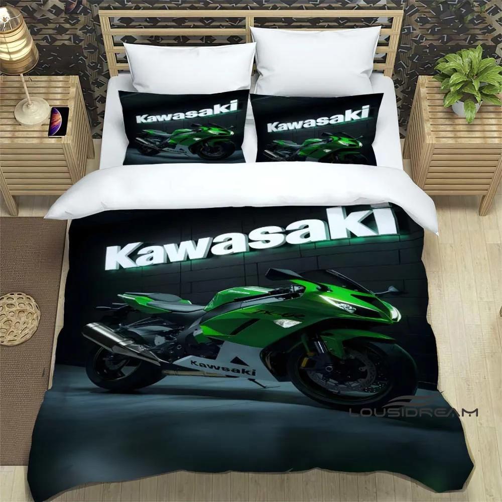 3D Ретро Принт Логотип Мотоцикла K-Kawasaki Комплект Постельного Белья Элегантный Комплект Постельного Белья Пододеяльник Покрывало на Кровать Роскошный Подарок на День Рождения