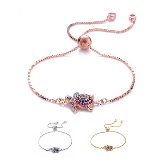 Браслет в виде черепахи, регулируемый блестящий красочный страз, сверкающий геометрический декоративный подарок для женщин и девочек, морская черепаха